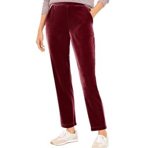 LOFT Velvet Pull-On Slim Ankle Pants in Bold Bordeaux Burgundy